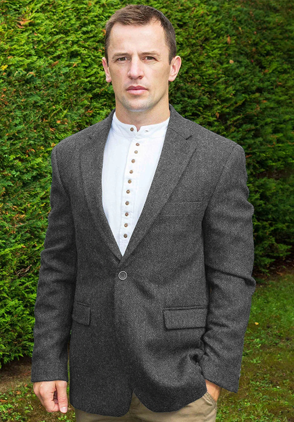 Men's dark gray herringbone jacket