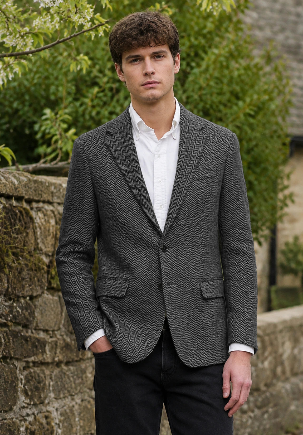 Men's dark gray herringbone jacket