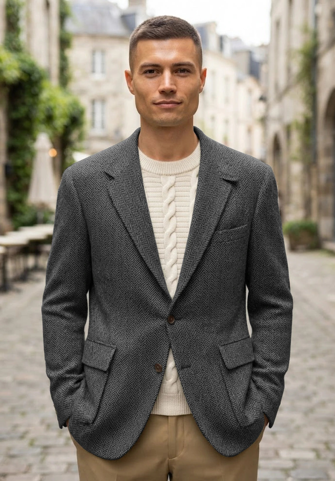 Men's dark gray herringbone jacket