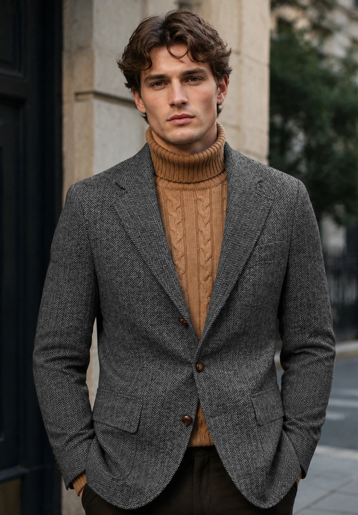 Men's dark gray herringbone jacket