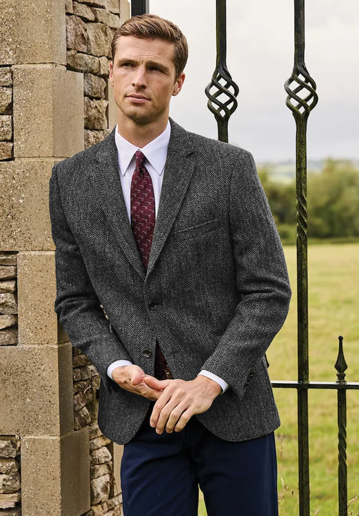 Men's dark gray herringbone jacket