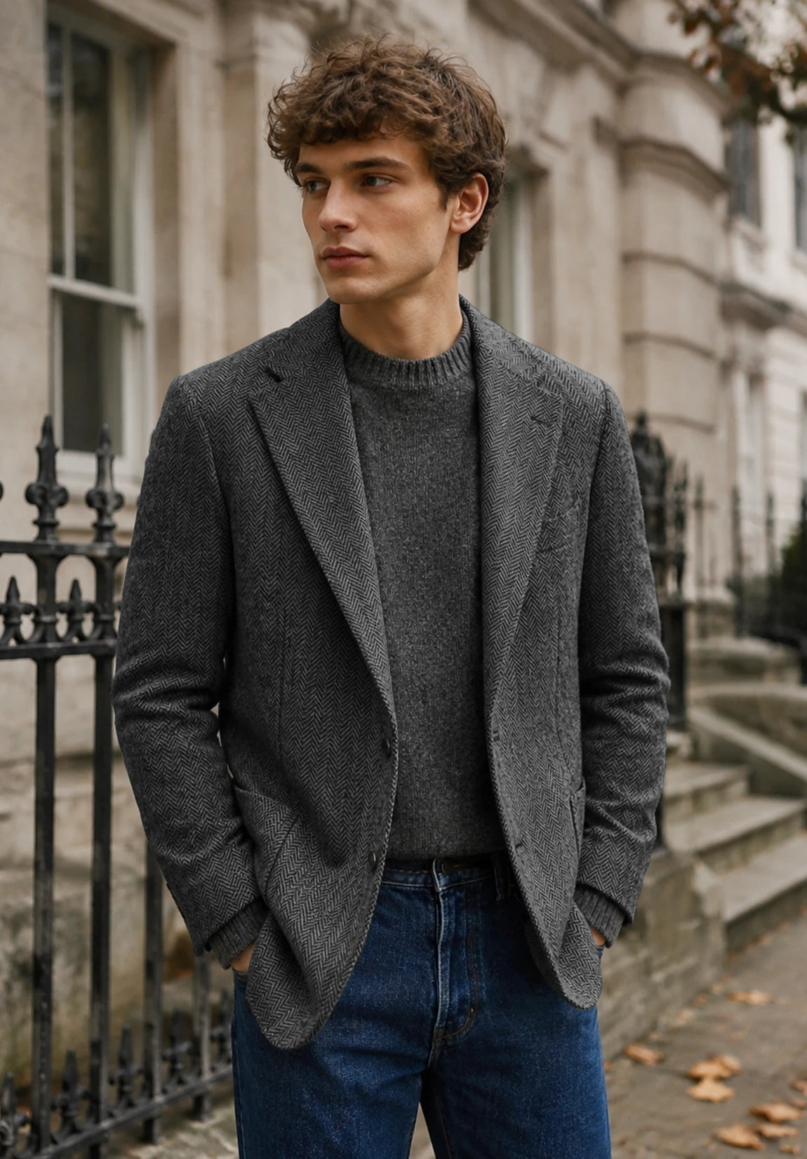 Men's dark gray herringbone jacket