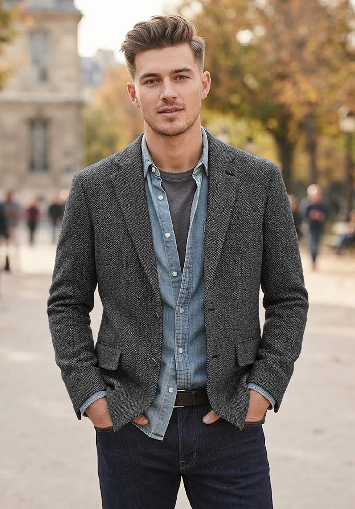 Men's dark gray herringbone jacket