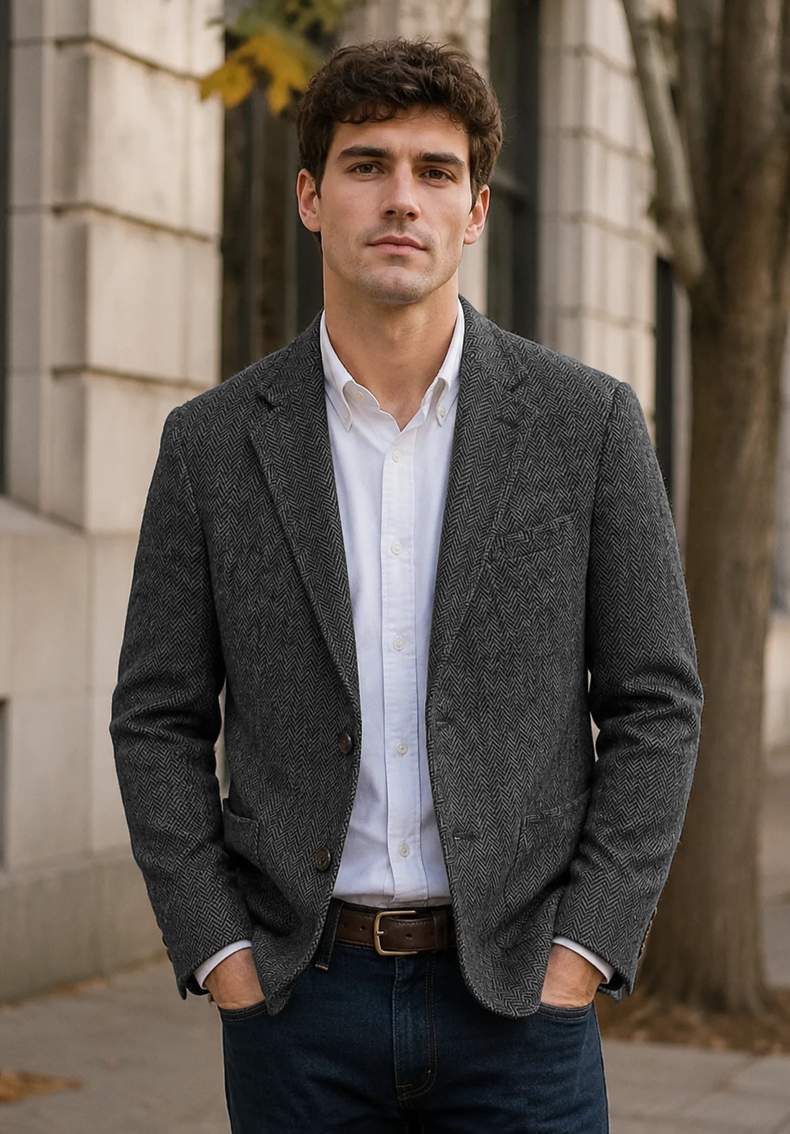 Men's dark gray herringbone jacket