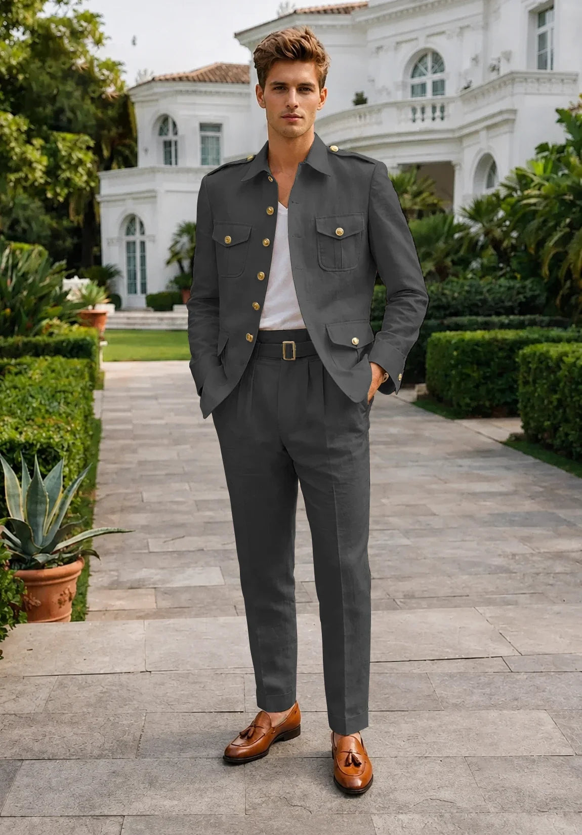 Men's Modern Fit Linen Blend 2 Piece Suit for Ceremonies