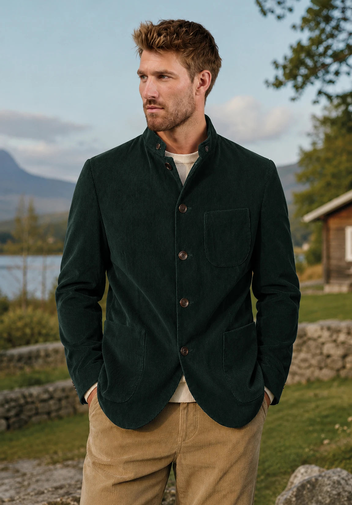 Men's dark green corduroy jacket