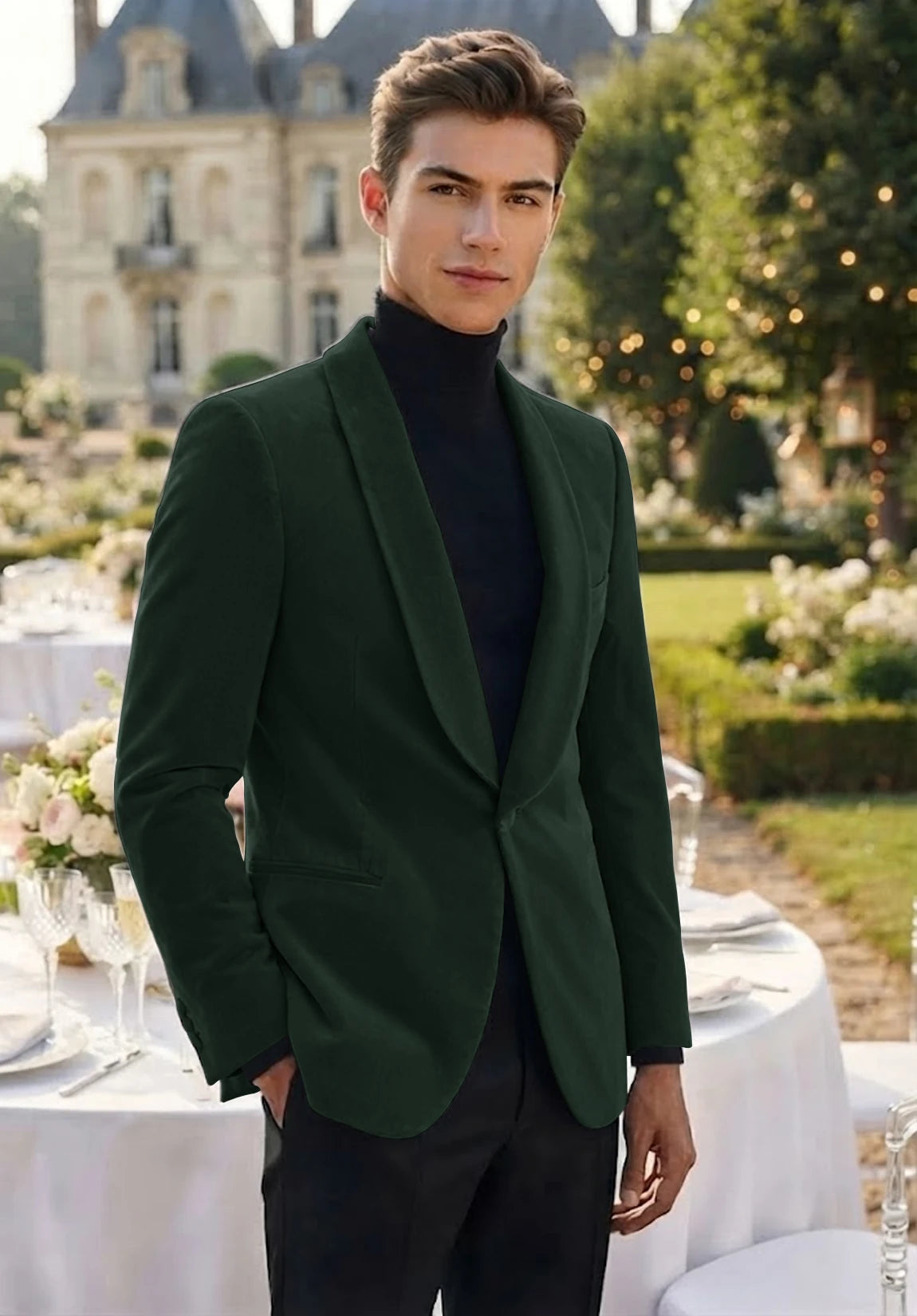 Men's dark green velvet jacket