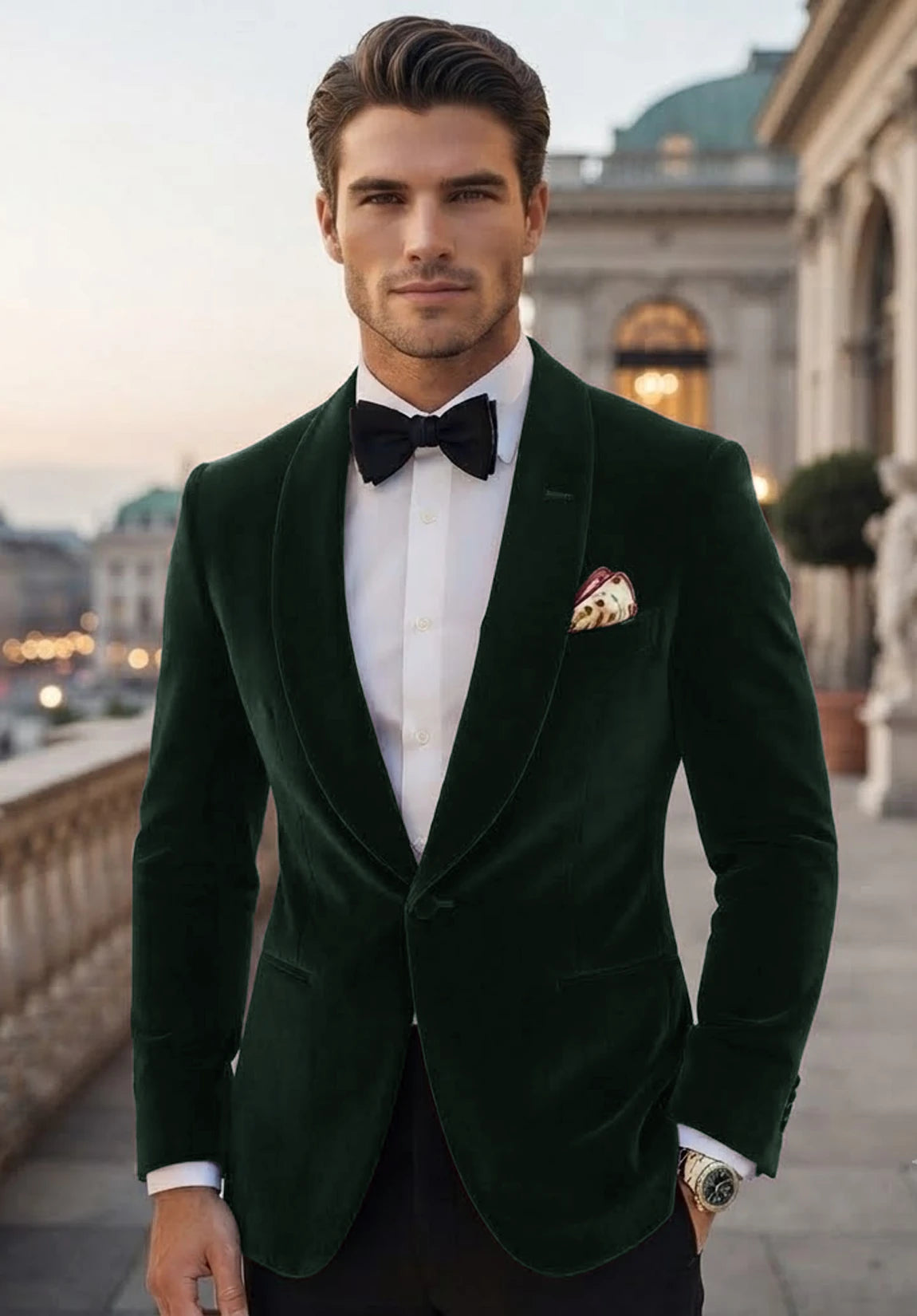 Men's dark green velvet jacket