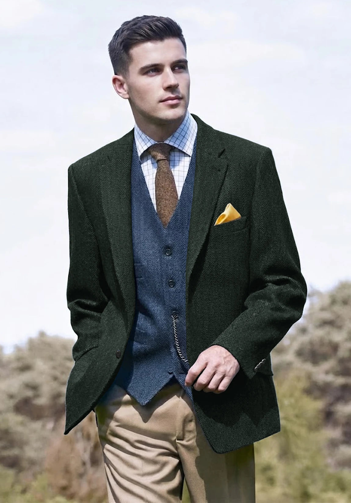 Men's dark green herringbone jacket