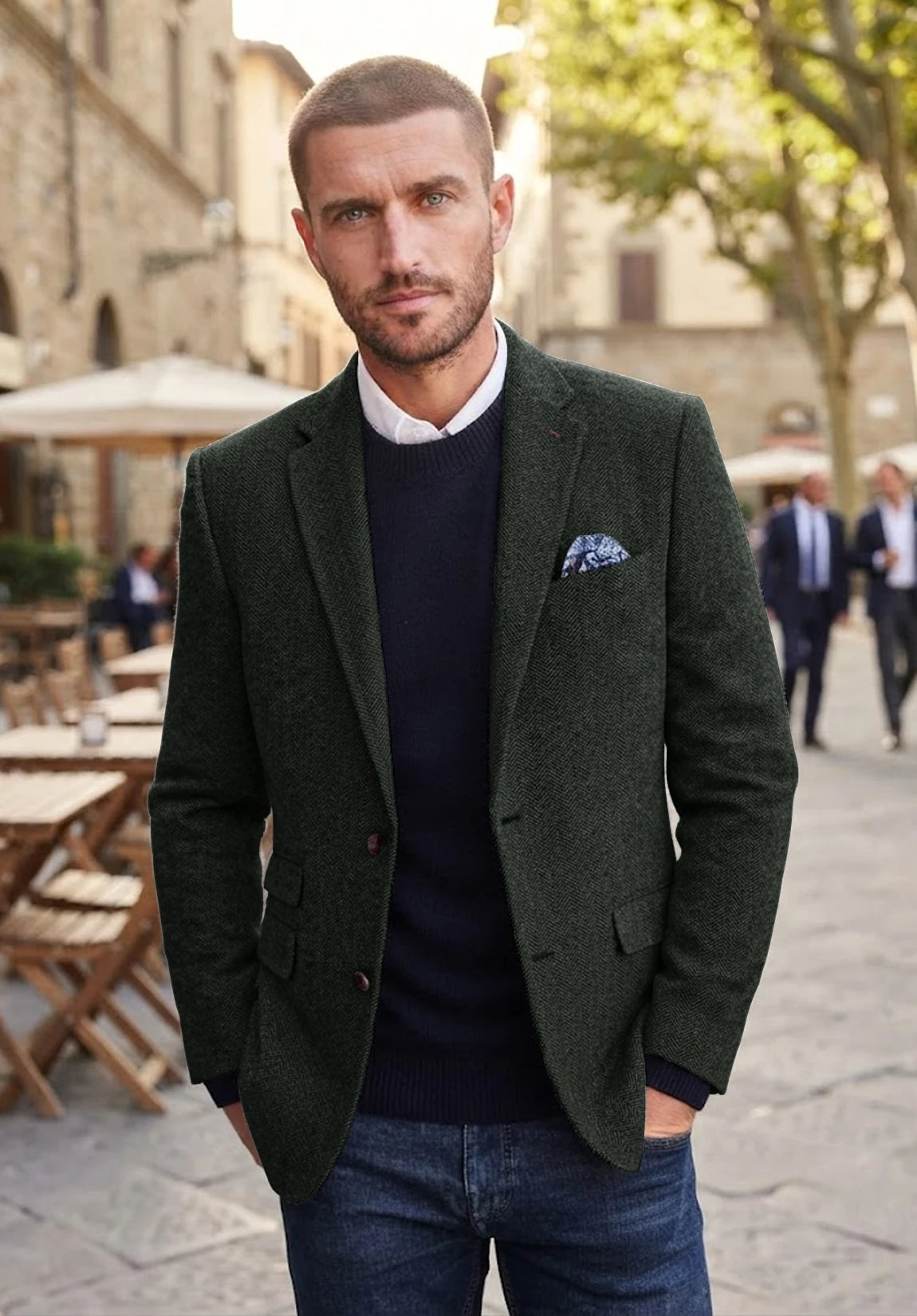 Men's dark green herringbone jacket
