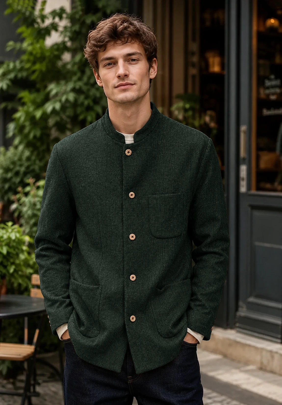 Men's dark green herringbone jacket