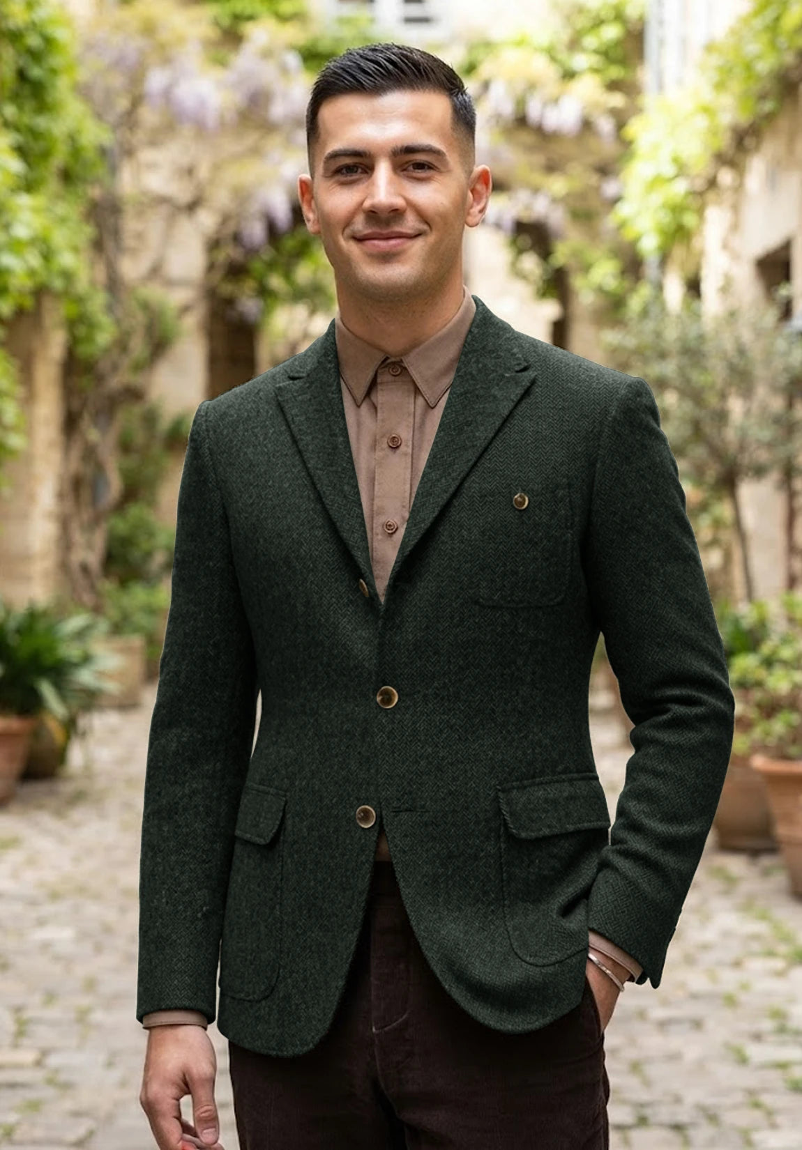 Men's dark green herringbone jacket