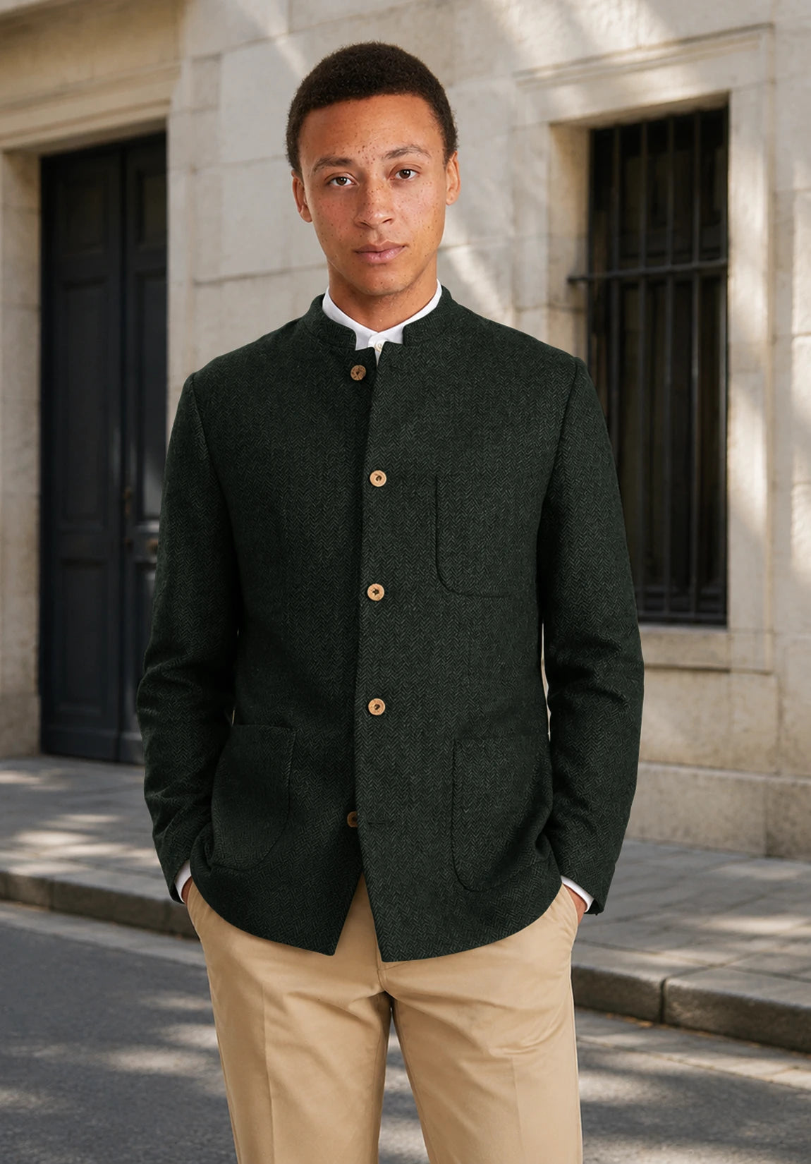 Men's dark green herringbone jacket