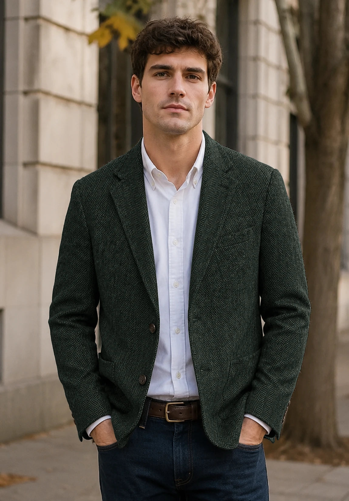 Men's dark green herringbone jacket