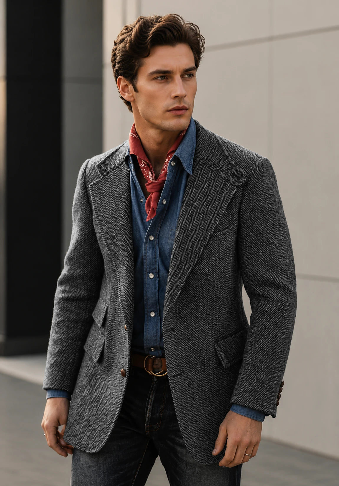 Men's dark grey herringbone jacket