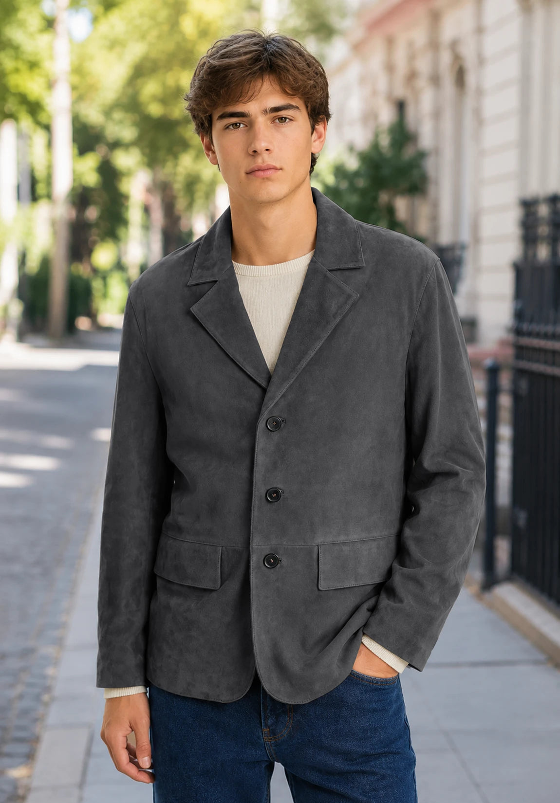 Men's dark grey suede jacket