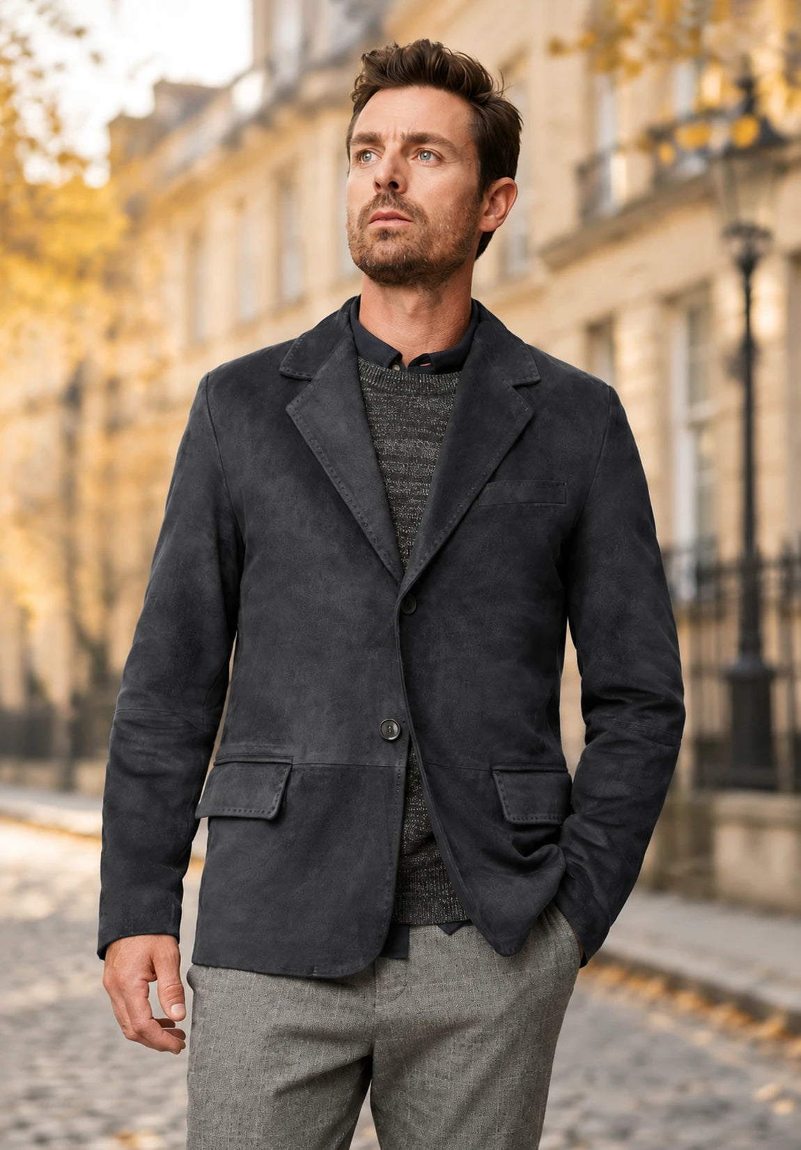 Men's dark grey suede jacket