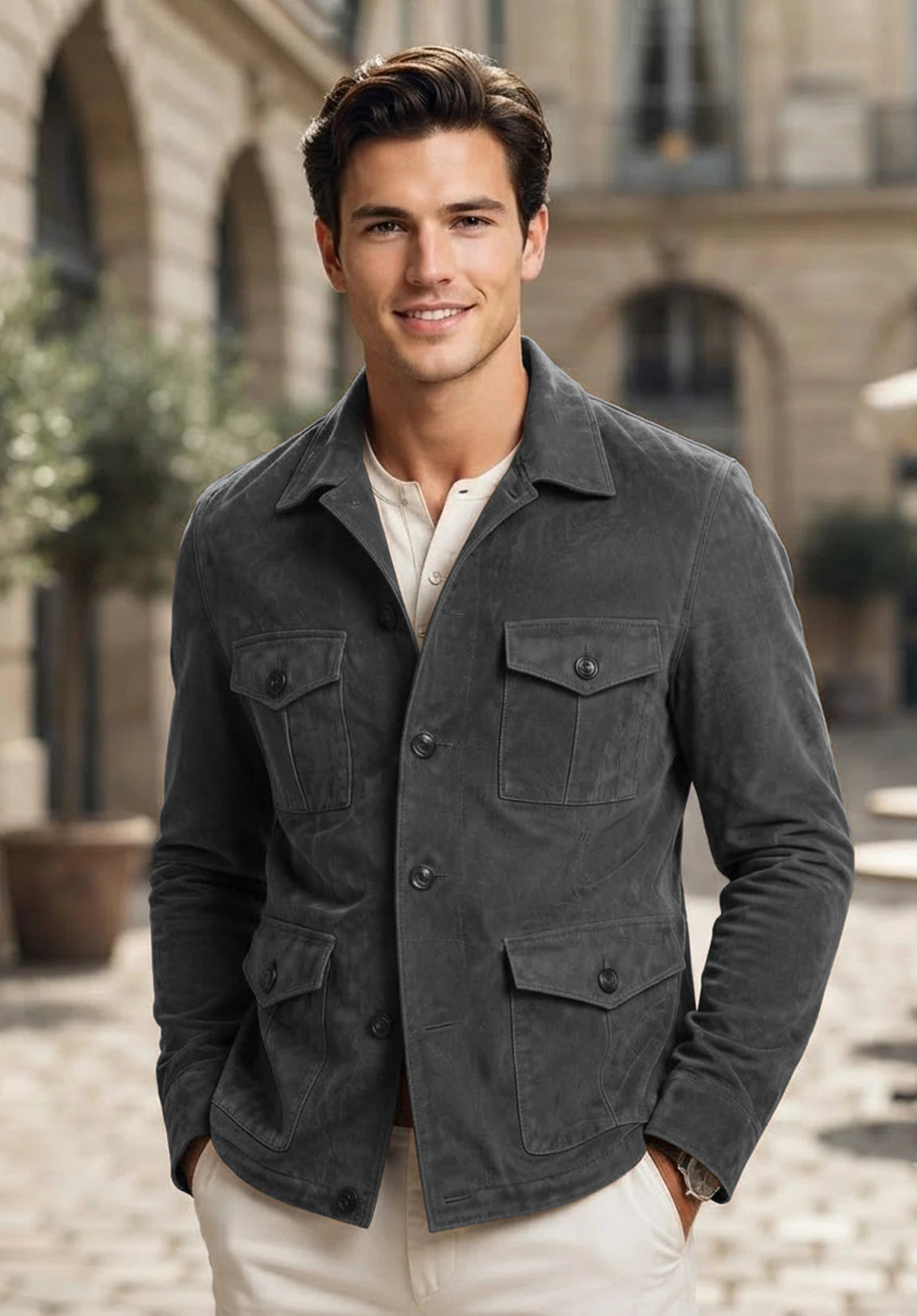 Men's dark grey suede jacket
