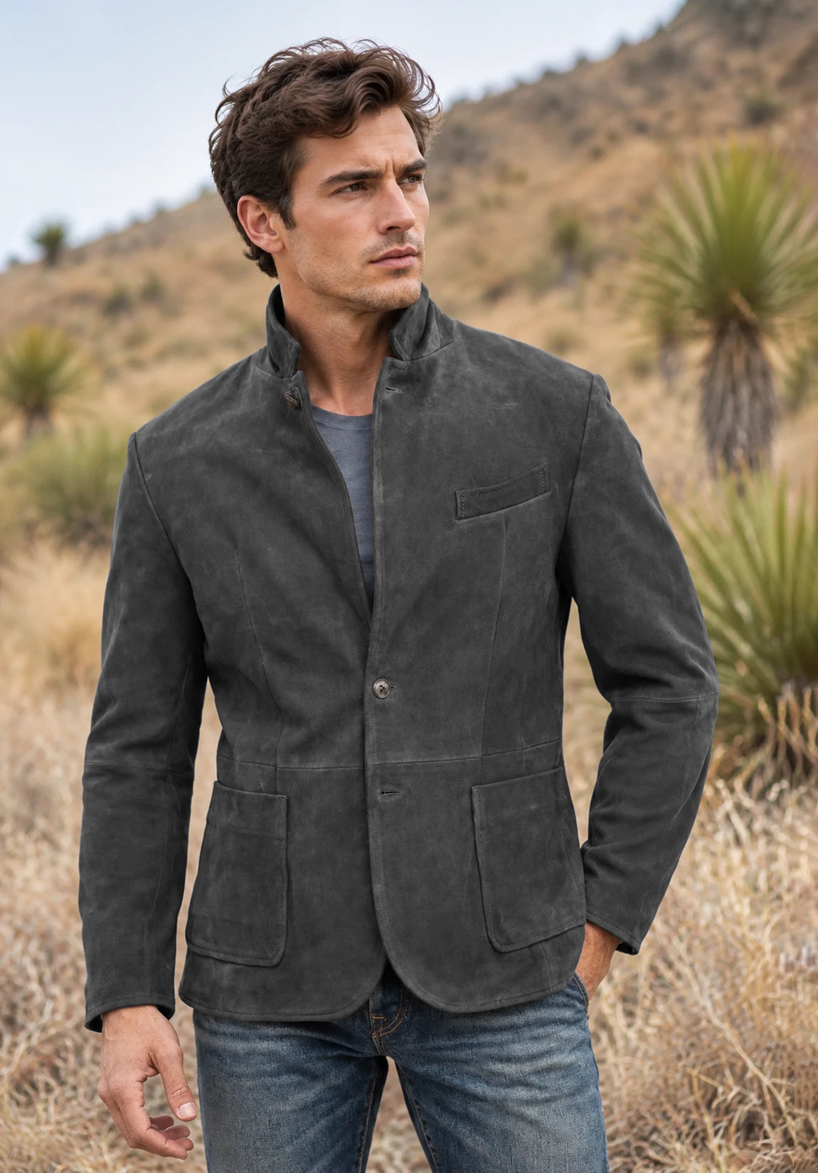 Men's dark grey suede jacket