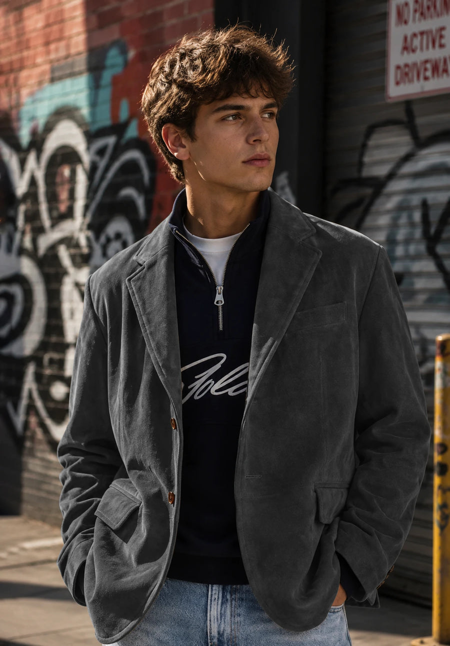 Men's dark grey suede jacket