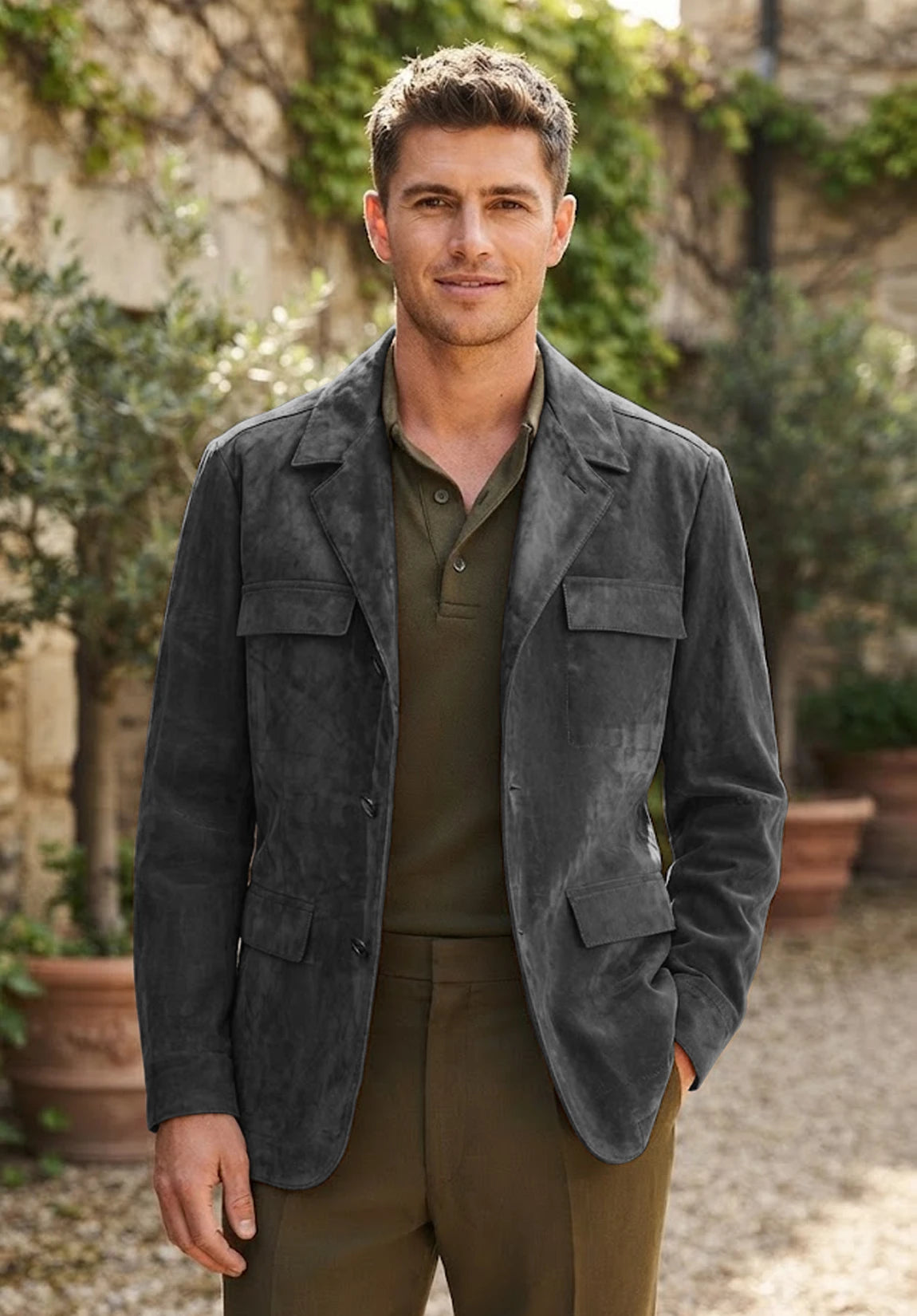 Men's dark gray suede jacket