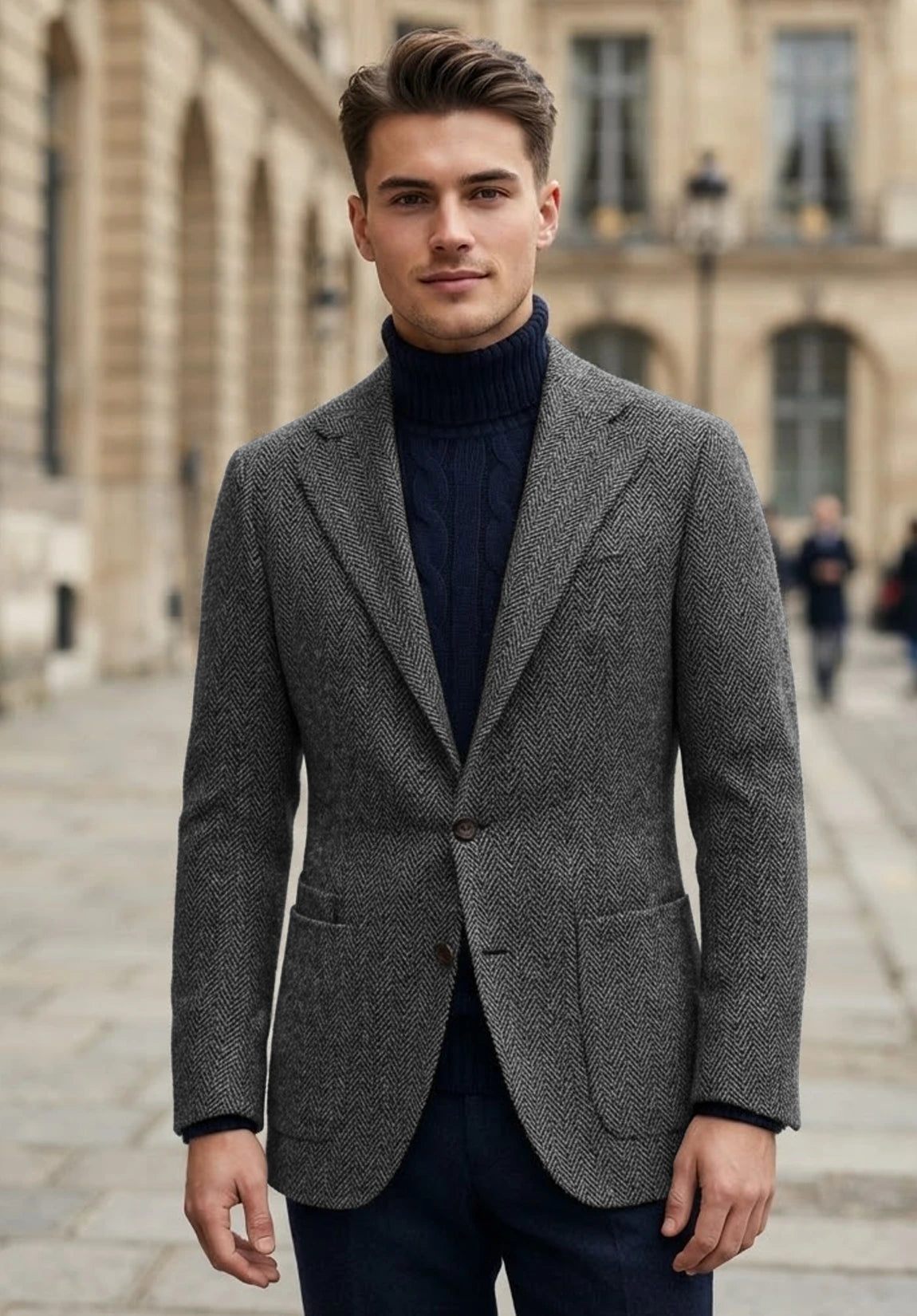 Men's dark gray herringbone jacket