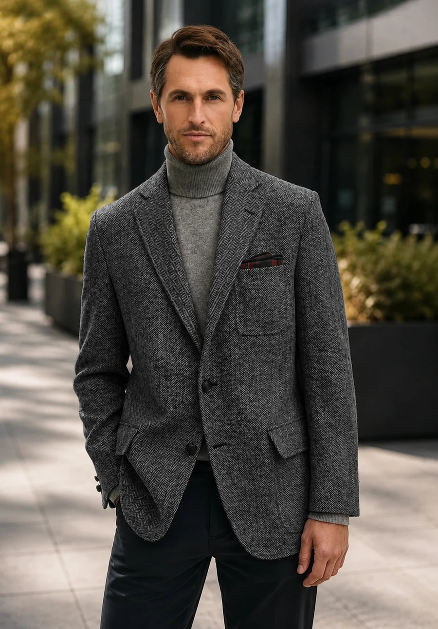 Men's dark gray herringbone jacket