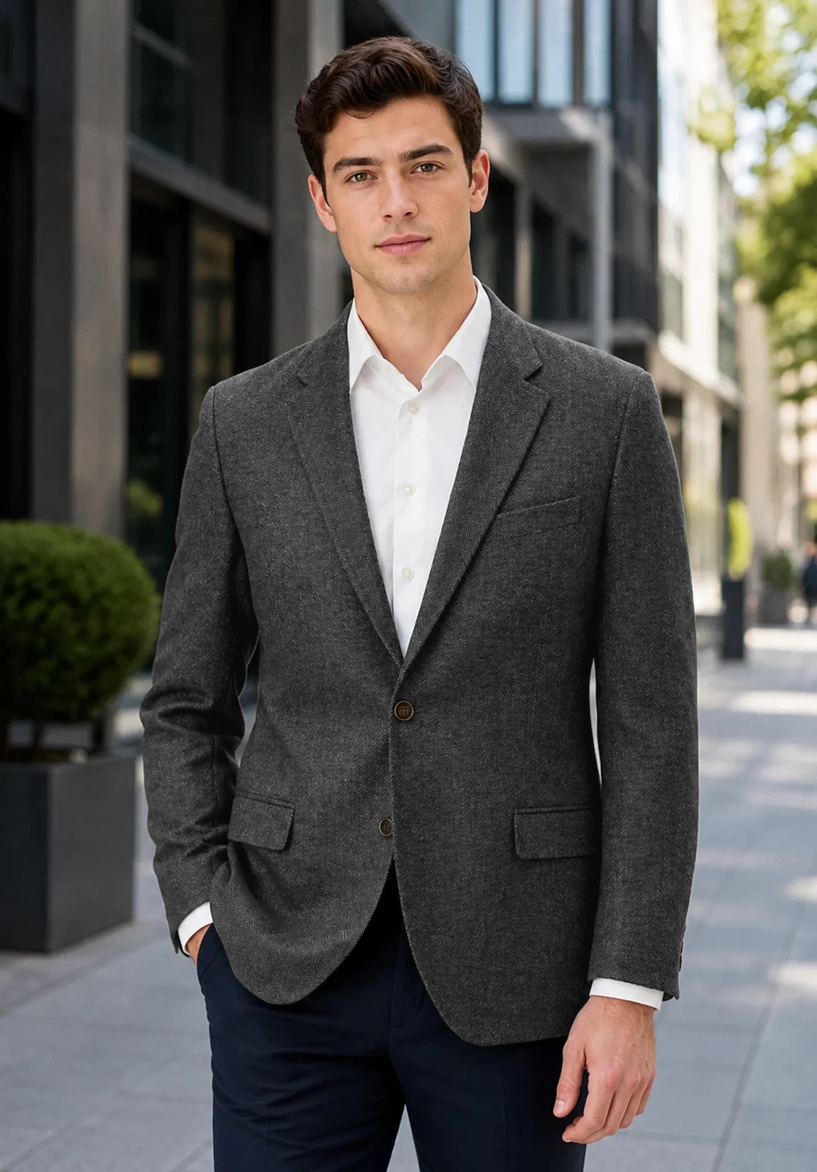 Men's dark gray herringbone jacket