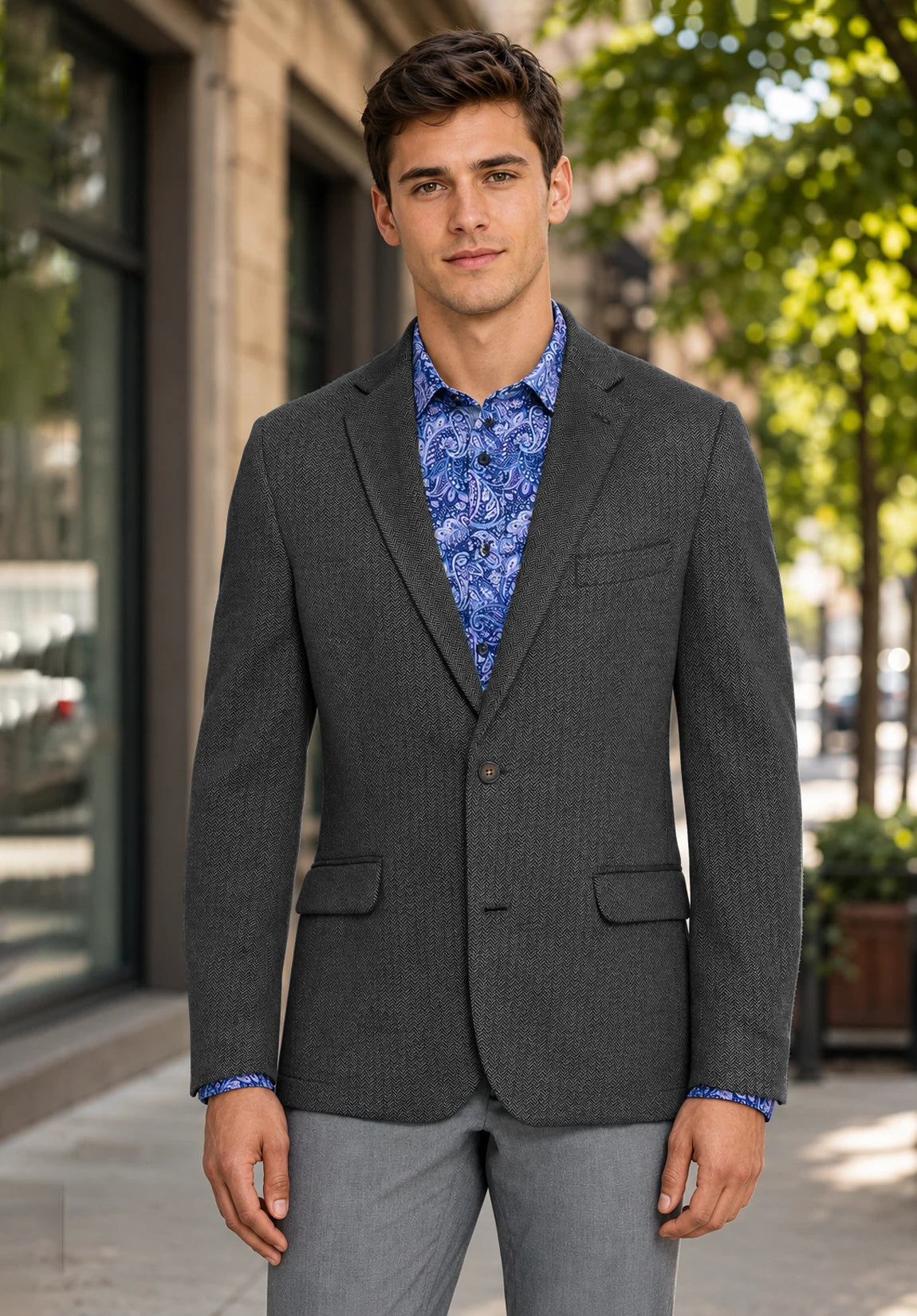 Men's dark gray herringbone jacket