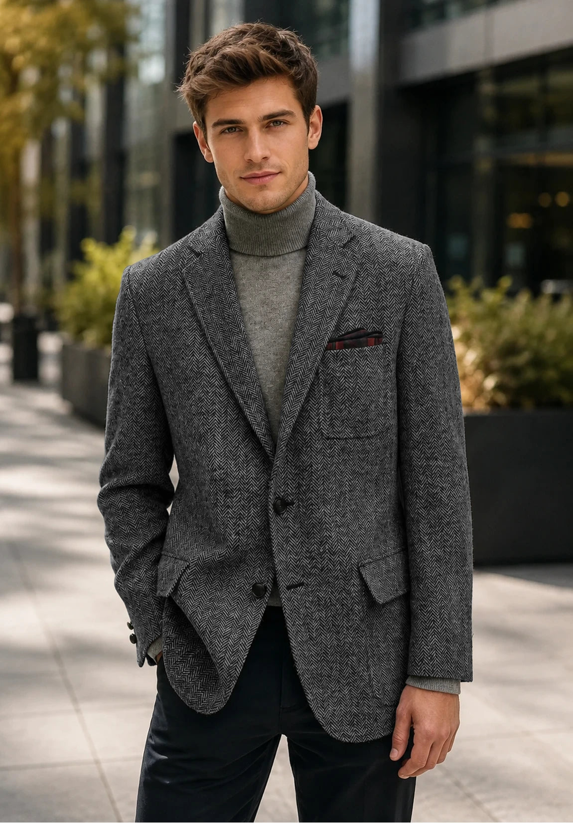 Men's dark gray herringbone jacket