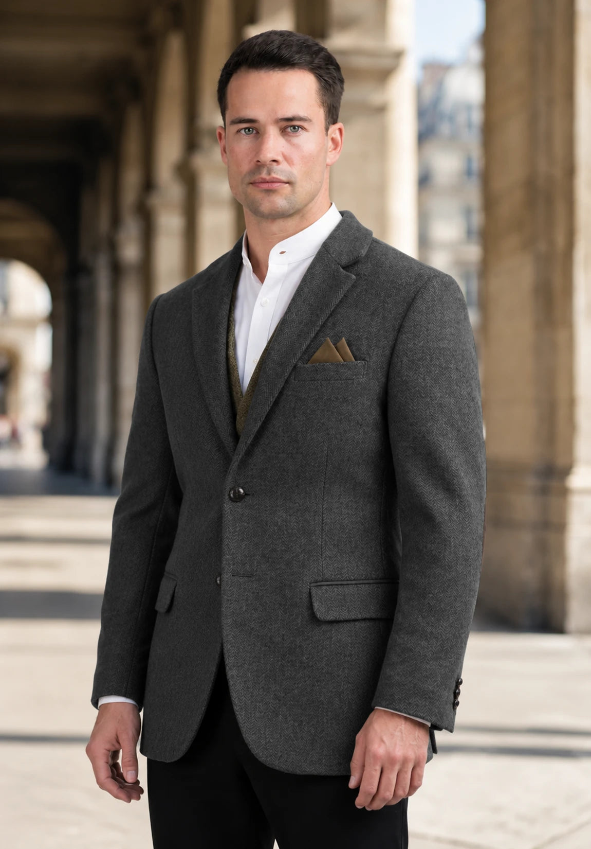 Men's dark grey herringbone jacket