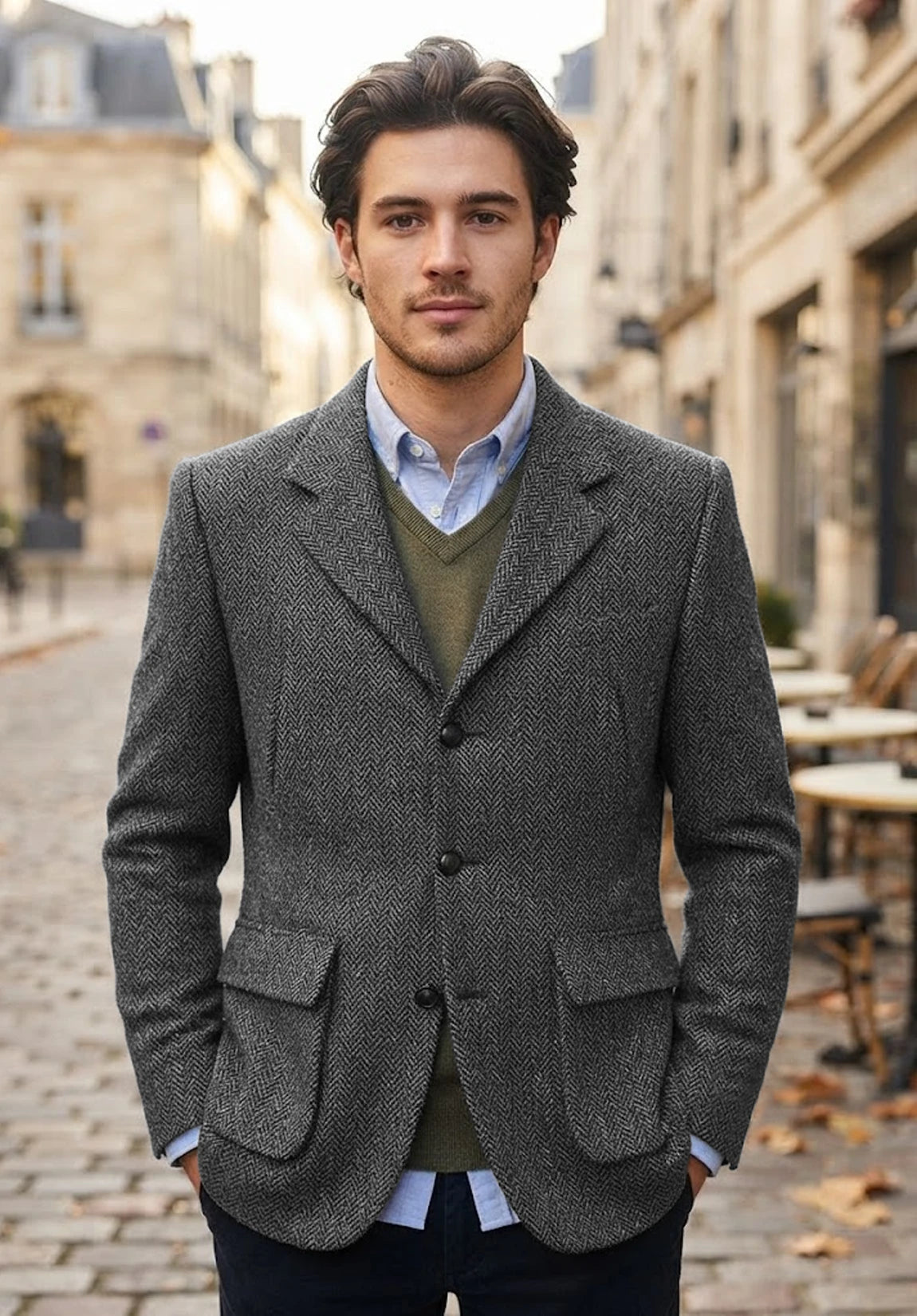 Men's dark gray herringbone jacket