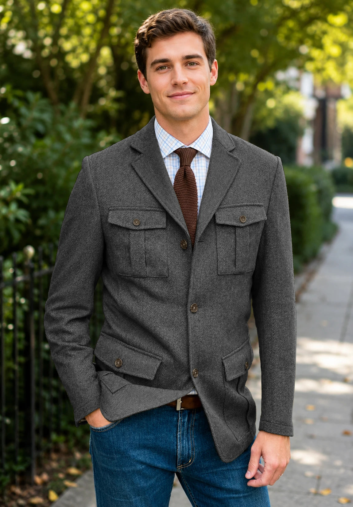 Men's dark gray herringbone jacket