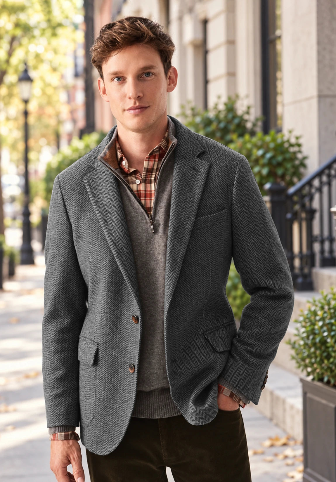 Men's dark gray herringbone jacket