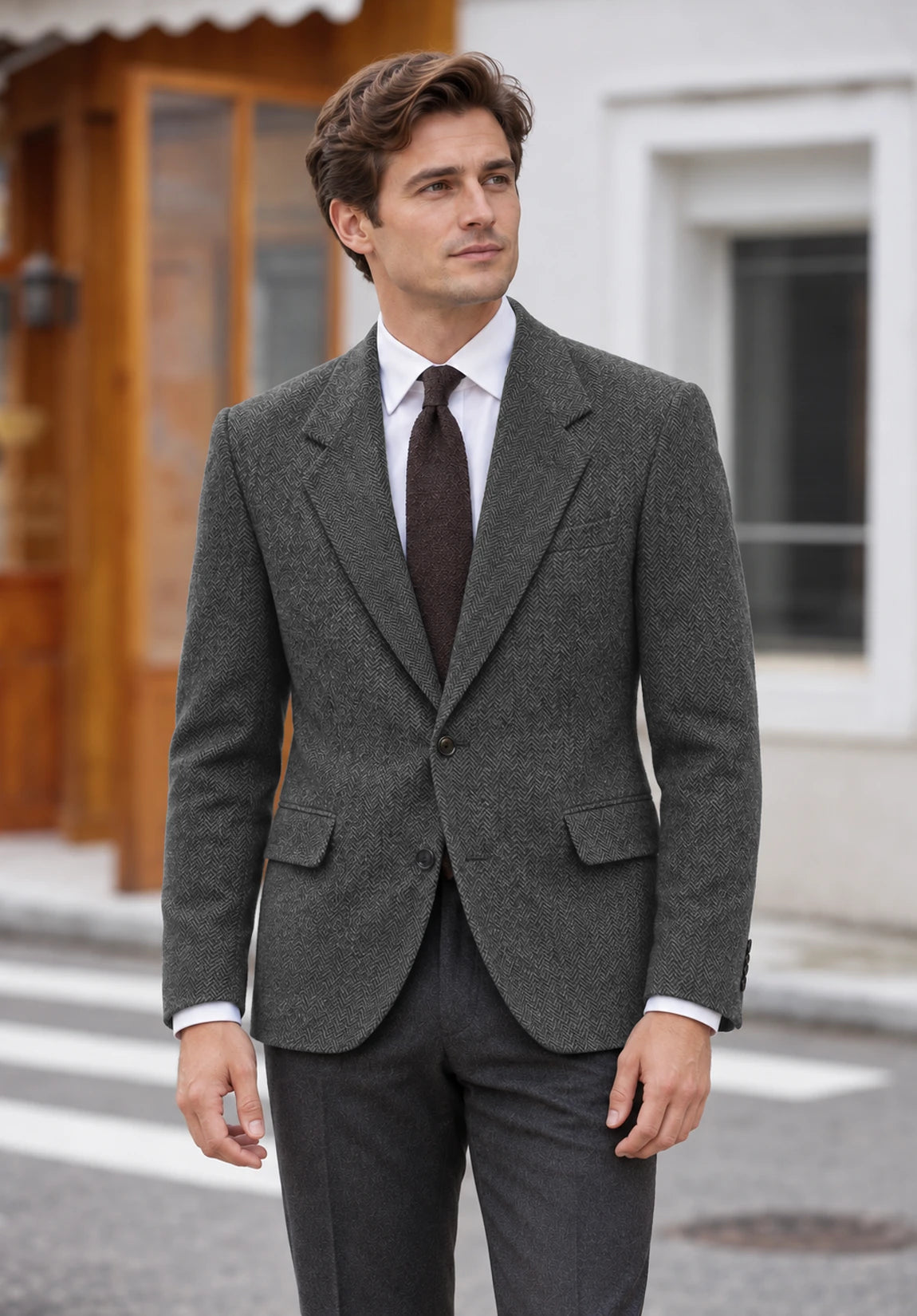 Men's dark gray herringbone jacket