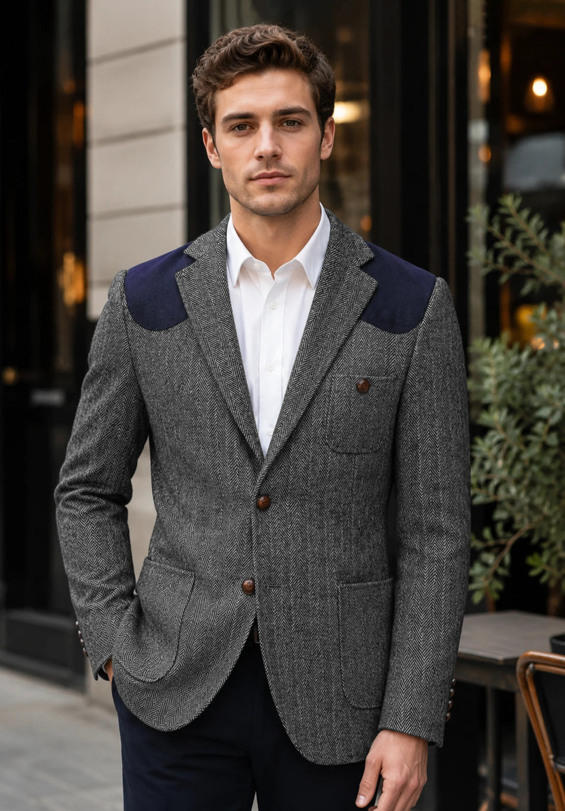 Men's dark gray herringbone jacket