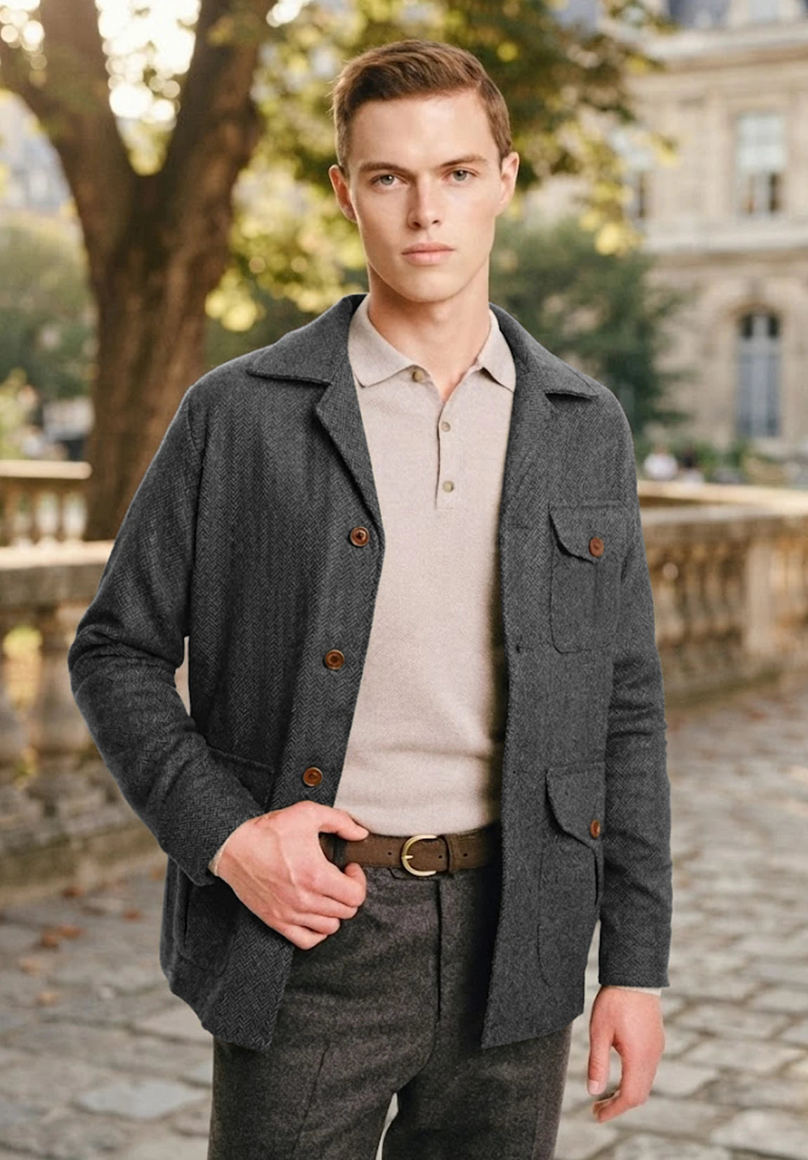 Men's dark gray herringbone jacket