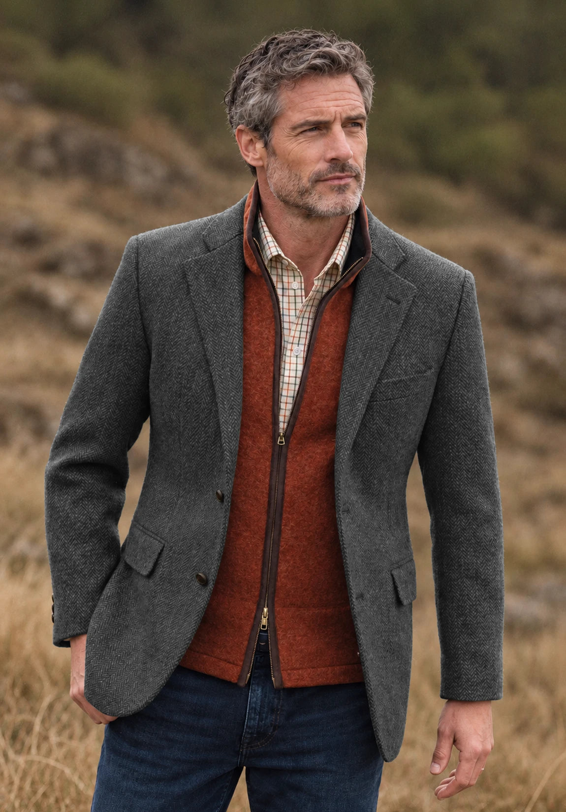 Men's dark gray herringbone jacket