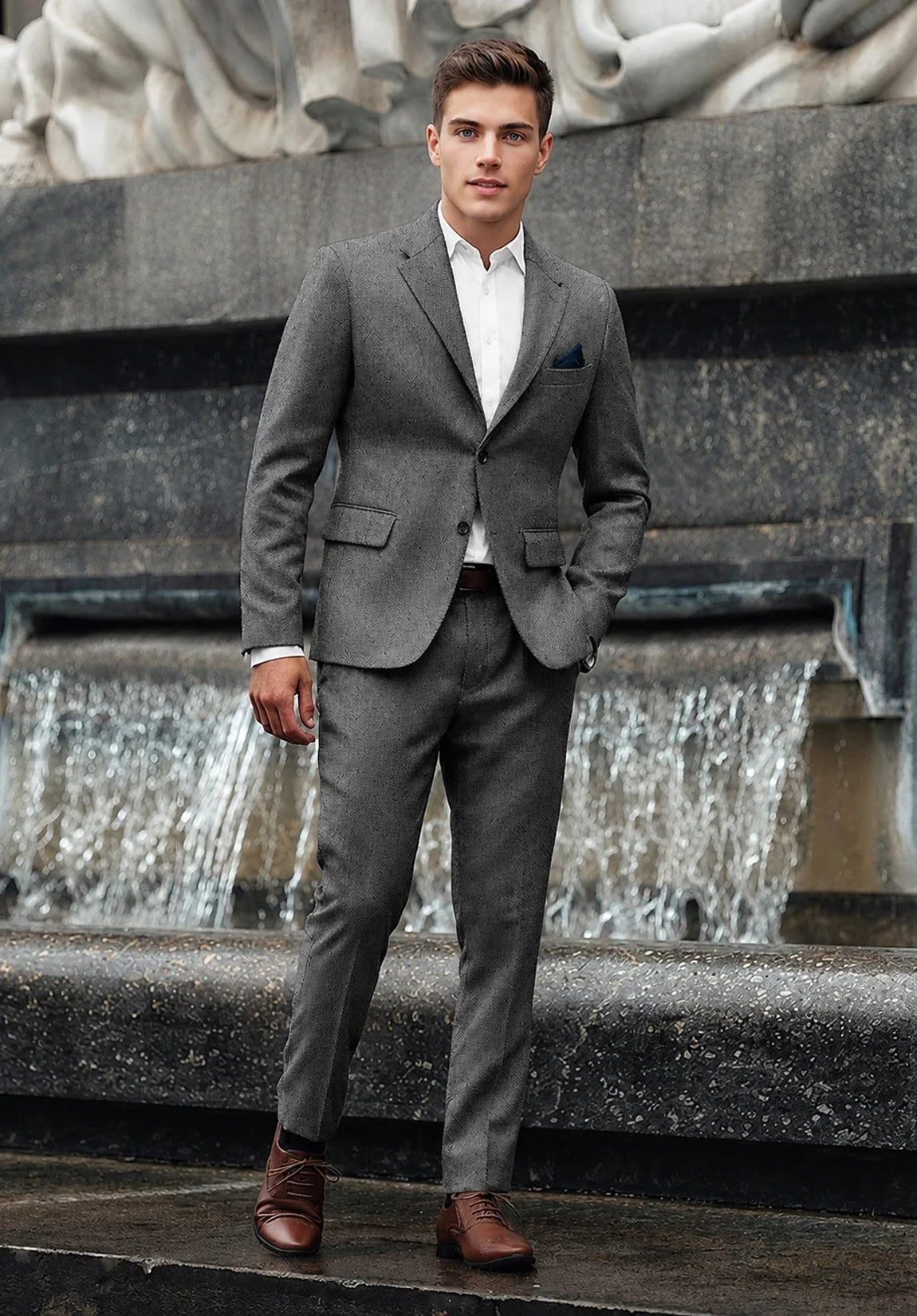 Men's Regular Fit Premium Herringbone 2 Piece Suit for Office