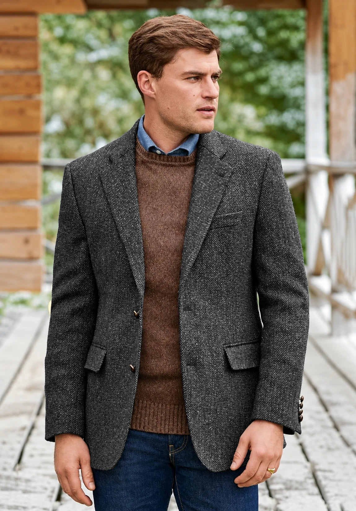 Men's dark grey herringbone jacket