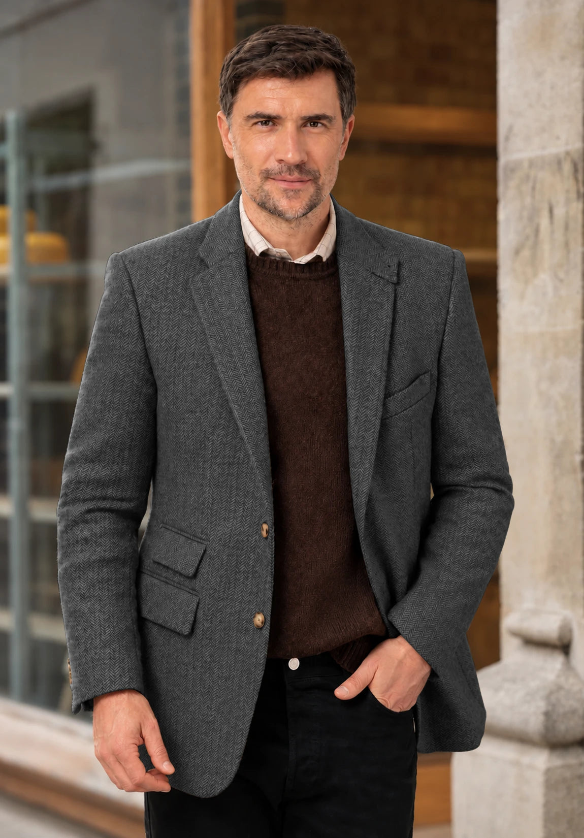 Men's dark gray herringbone jacket