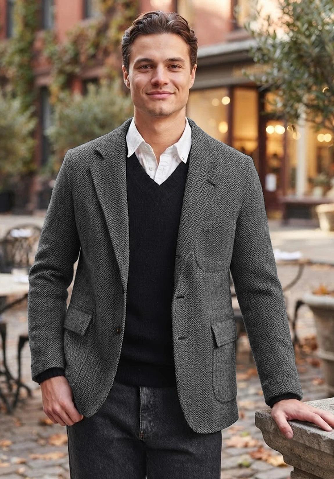 Men's dark gray herringbone jacket