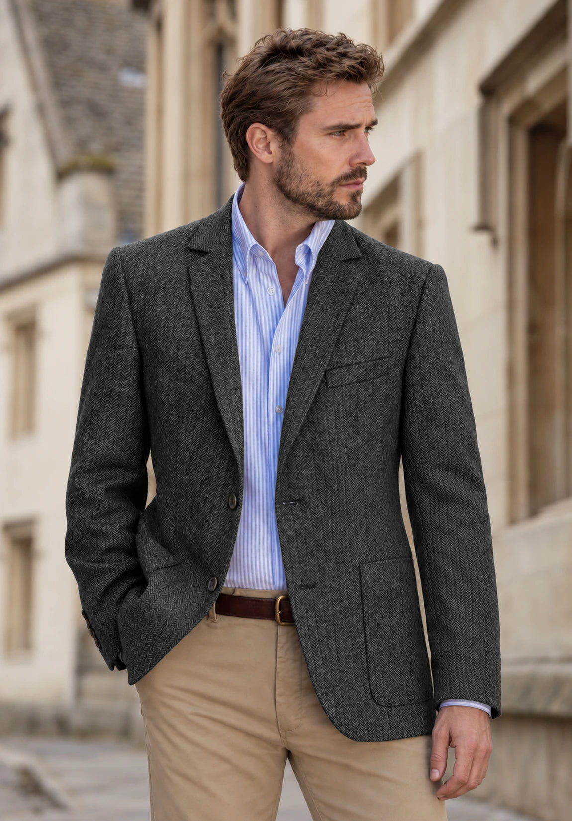 Men's dark gray herringbone jacket
