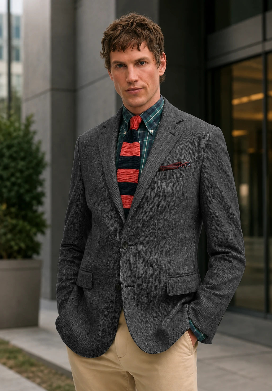 Men's dark gray herringbone jacket