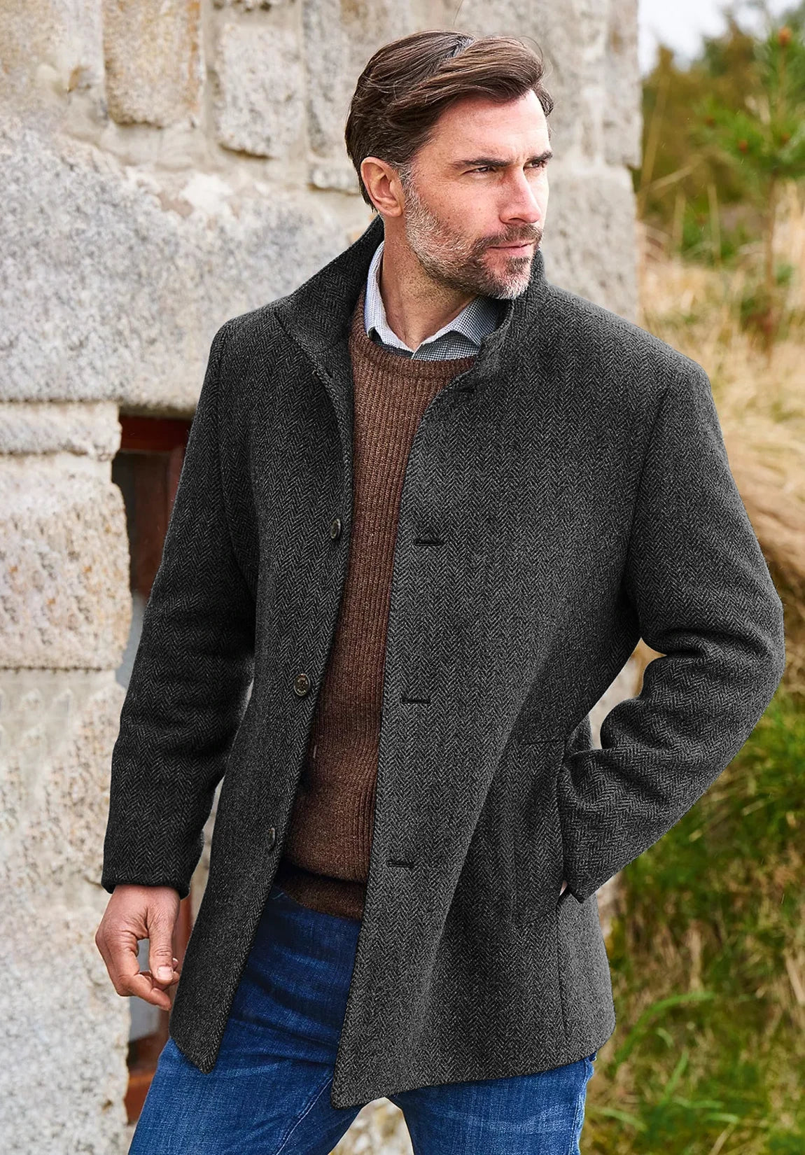 Men's dark gray herringbone jacket