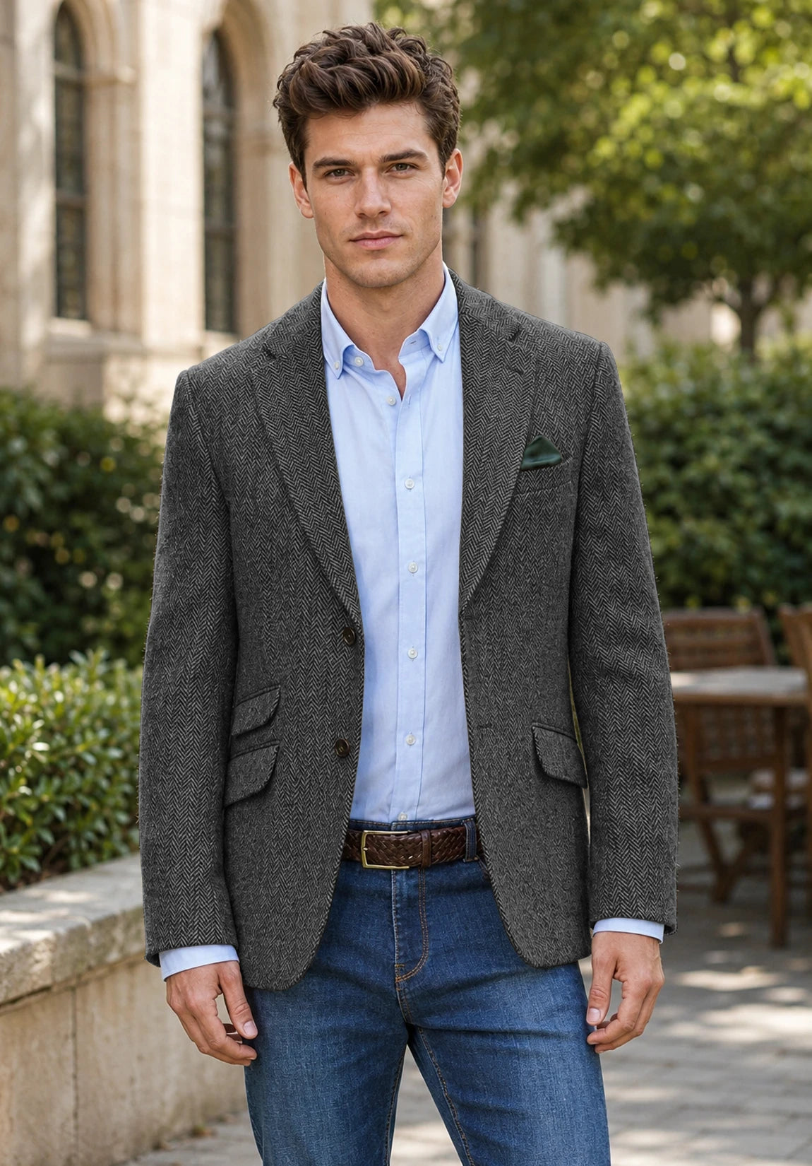 Men's dark gray herringbone jacket
