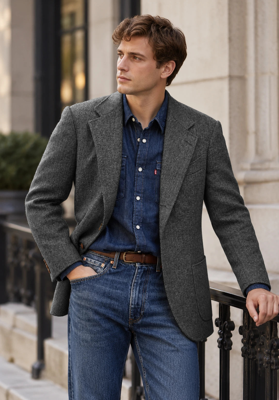 Men's dark grey herringbone jacket