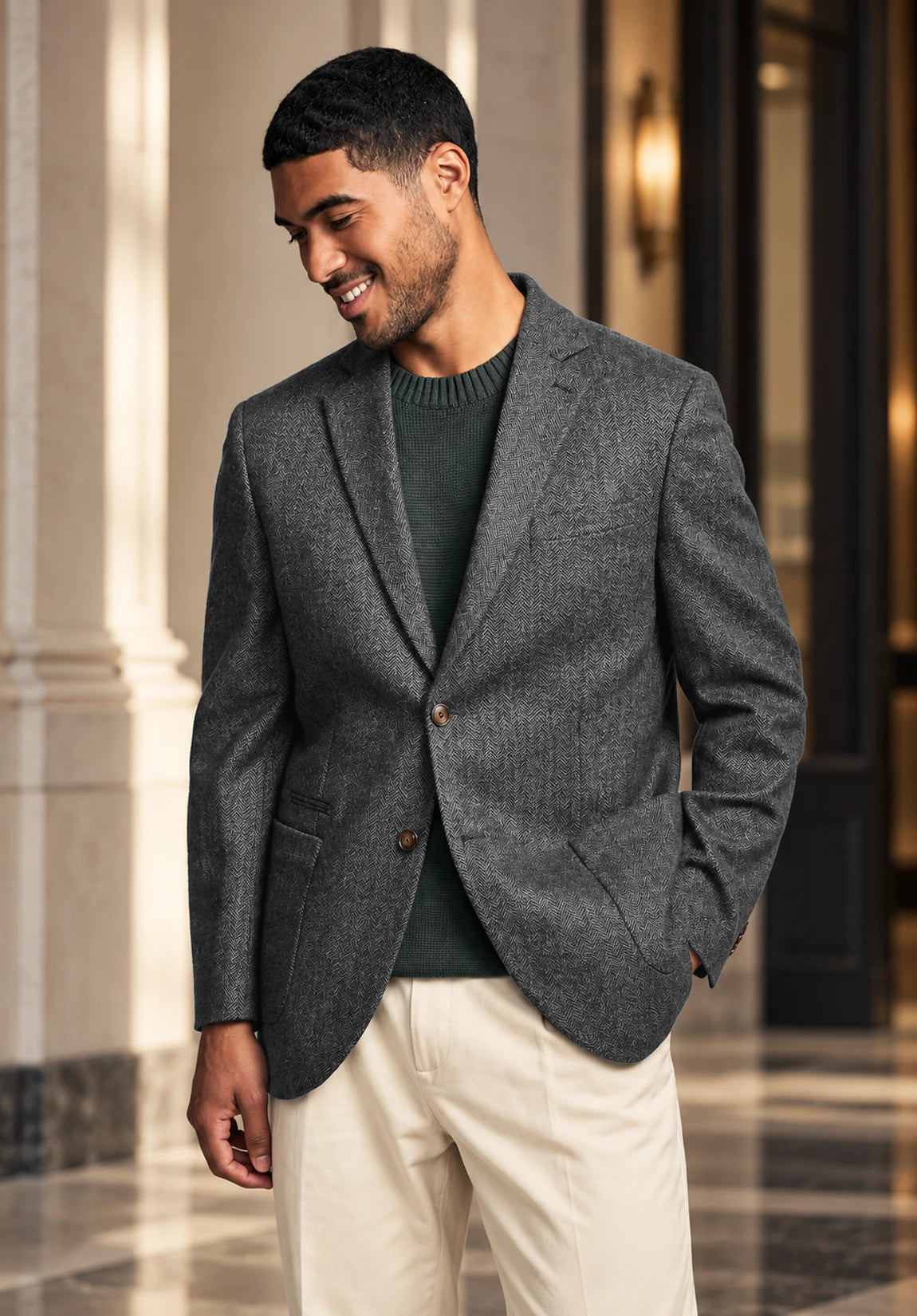 Men's dark grey herringbone jacket