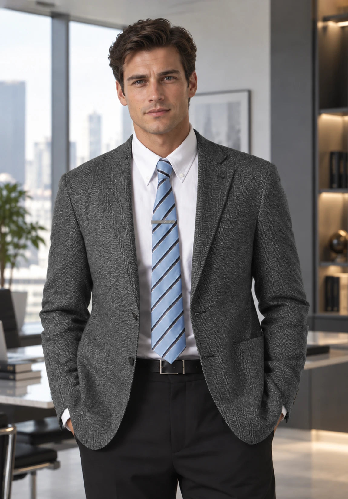 Men's dark gray herringbone jacket