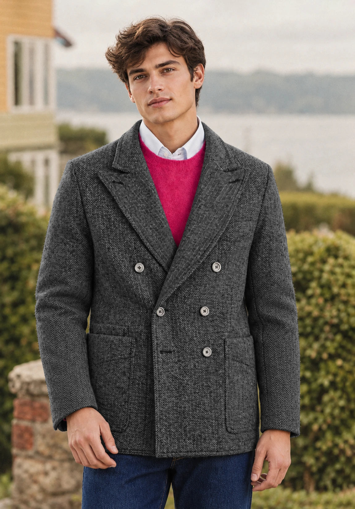 Men's dark gray herringbone jacket